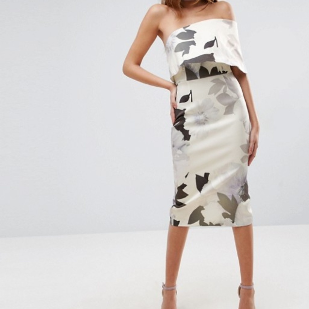 Off Shoulder Floral Midi